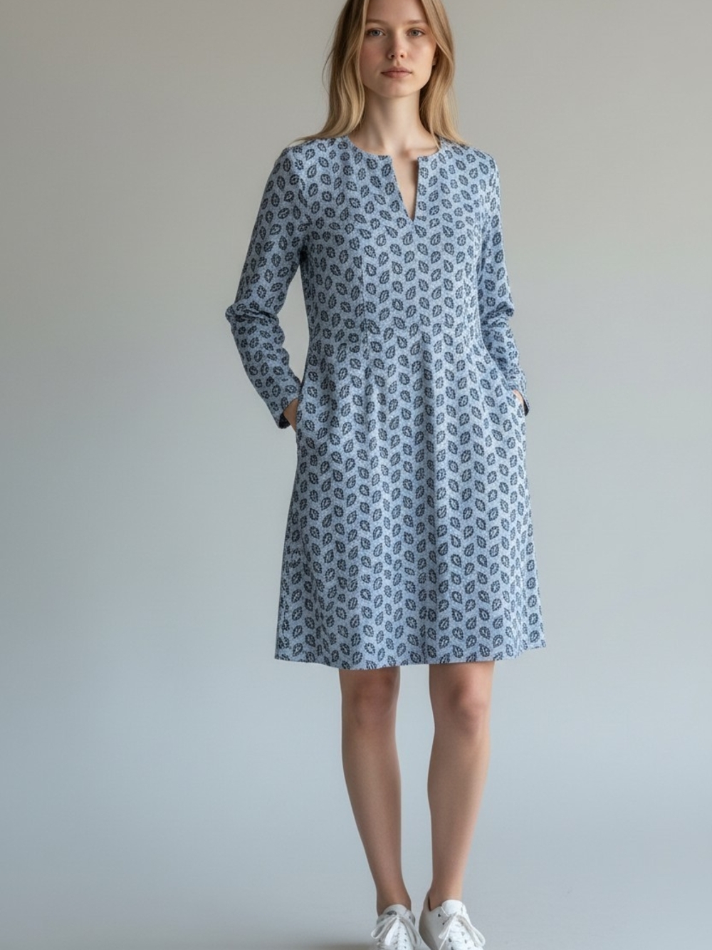 Boden Caroline Cord Dress Blue Paisley Print Corduroy Long Sleeve Pockets Size 8